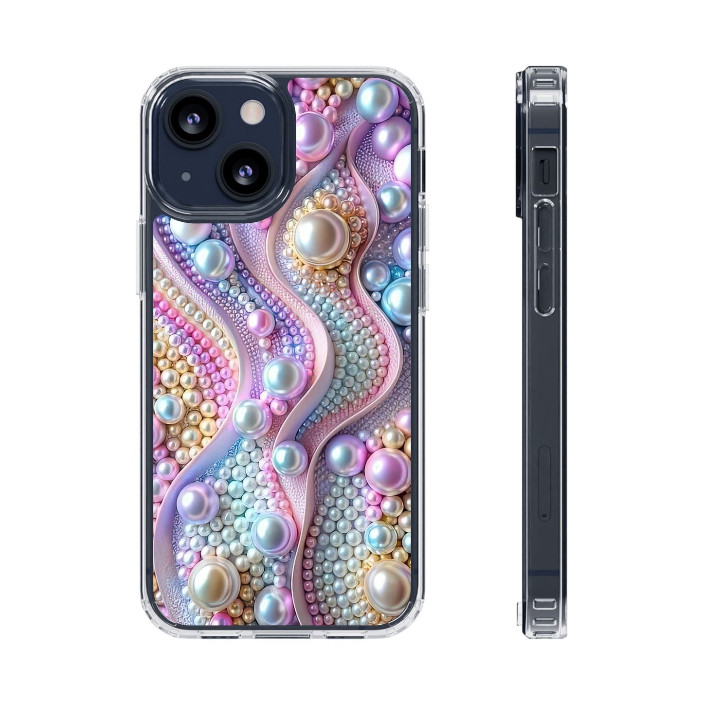 Colorful Pearl Wave Clear Phone Case, Elegant iPhone Cover