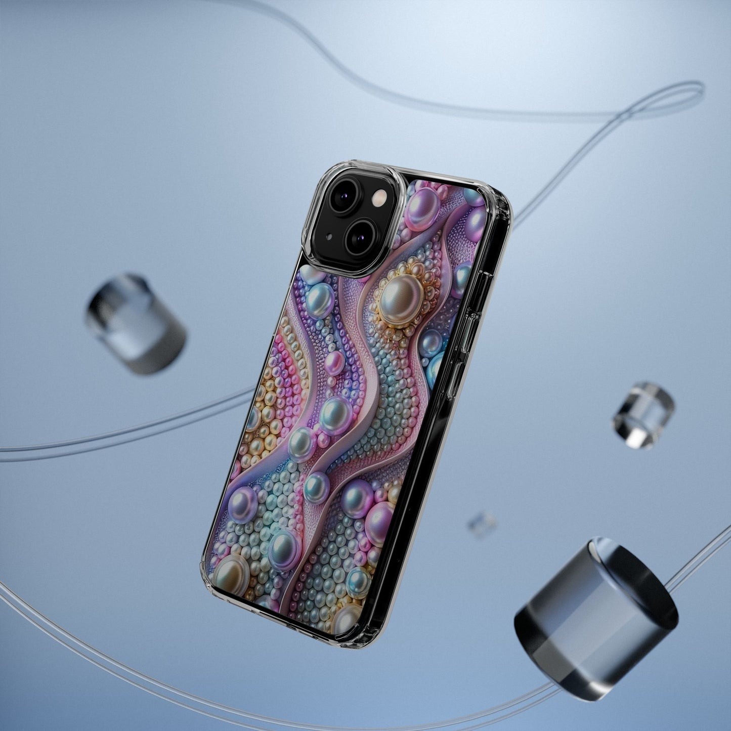 Colorful Pearl Wave Clear Phone Case, Elegant iPhone Cover