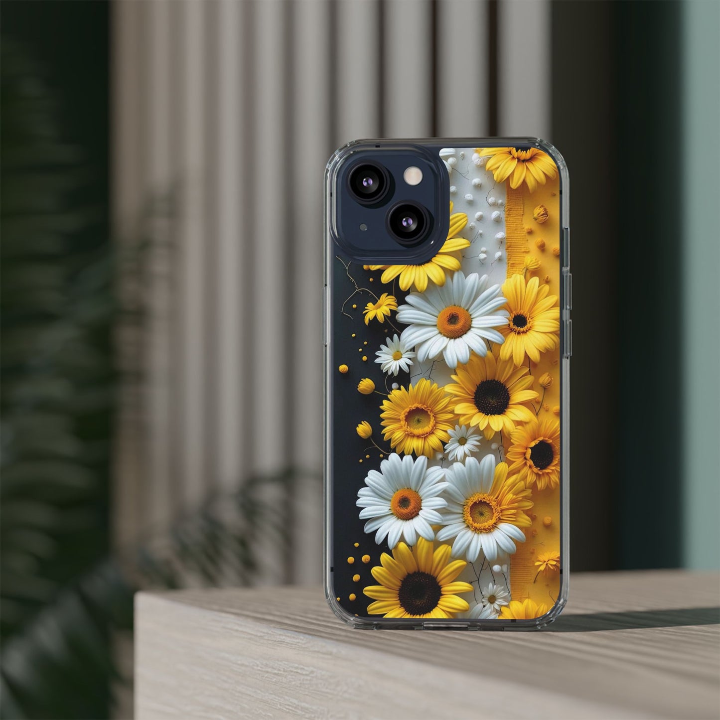Clear Floral Phone Case - Yellow and White Daisy Pattern Colorful Spring Accessory