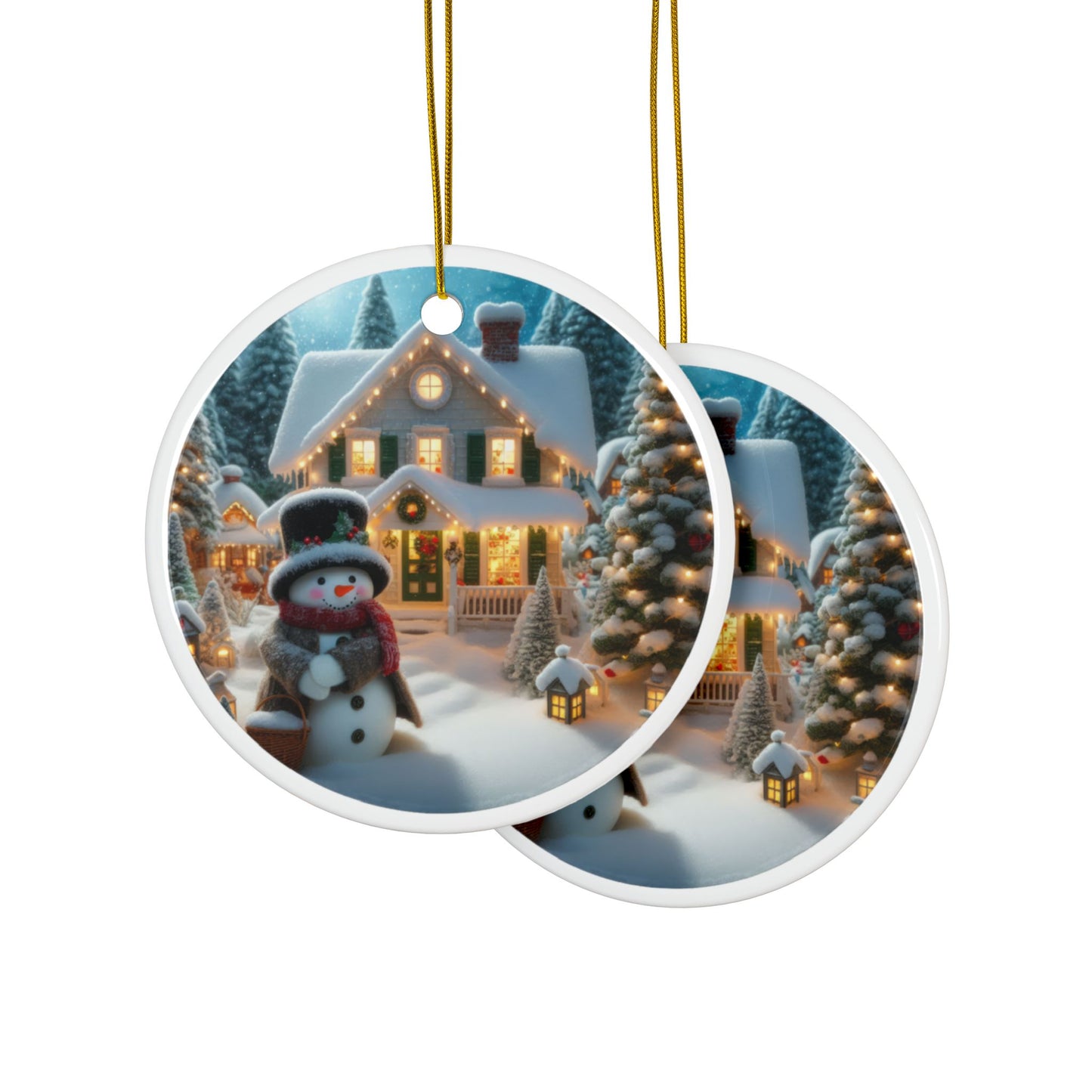 Snowman’s Holiday Warmth Christmas Ceramic Ornaments, 2-Side Print, (1pc, 3pcs, 5pcs, 10pcs)