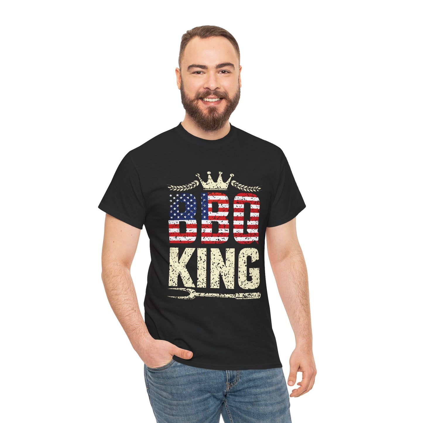 BBQ King Unisex Heavy Cotton Tee - Patriotic Grilling Shirt for Summer Celebrations