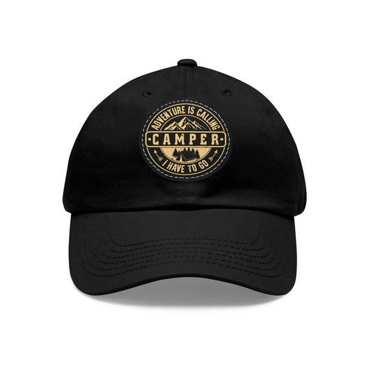 Adventure Camper Dad Hat - Leather Patch Cap for Outdoor Lovers