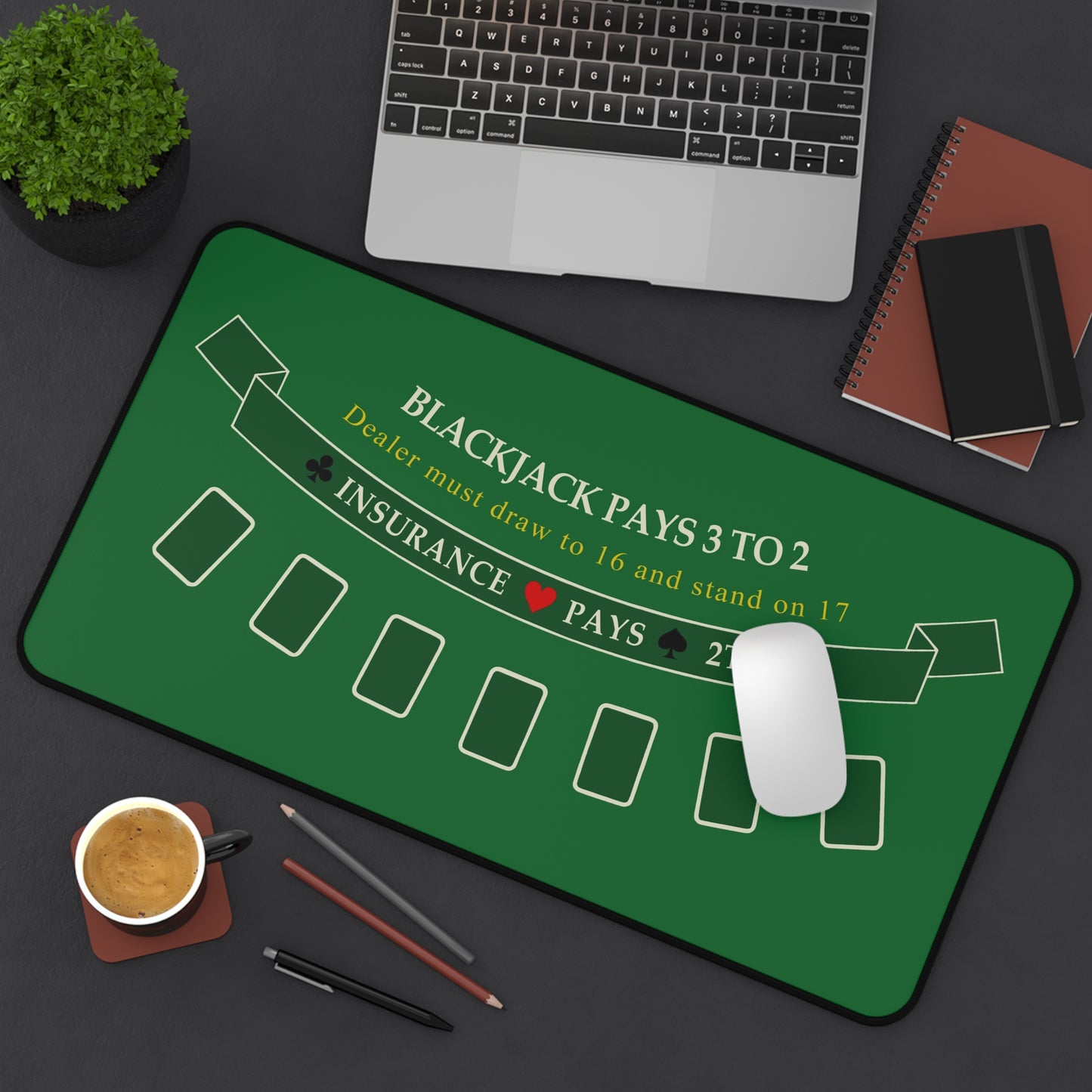 2-in-1 Blackjack Desk Mat with Stitched Edge