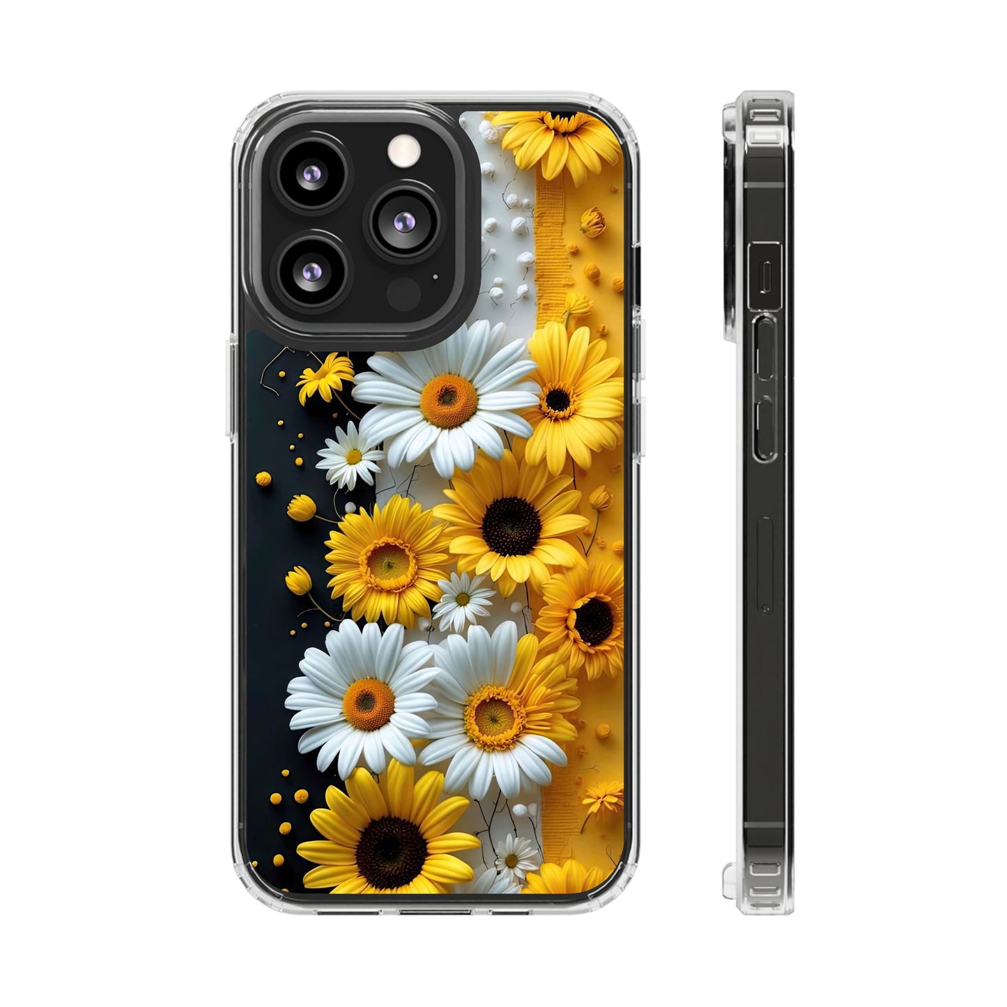 Clear Floral Phone Case - Yellow and White Daisy Pattern Colorful Spring Accessory