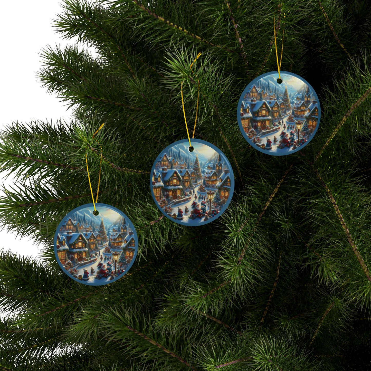 Glistening Winter Wonderland Ceramic Ornaments, 2-Side Print, (1pc, 3pcs, 5pcs, 10pcs)