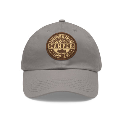 Adventure Camper Dad Hat - Leather Patch Cap for Outdoor Lovers
