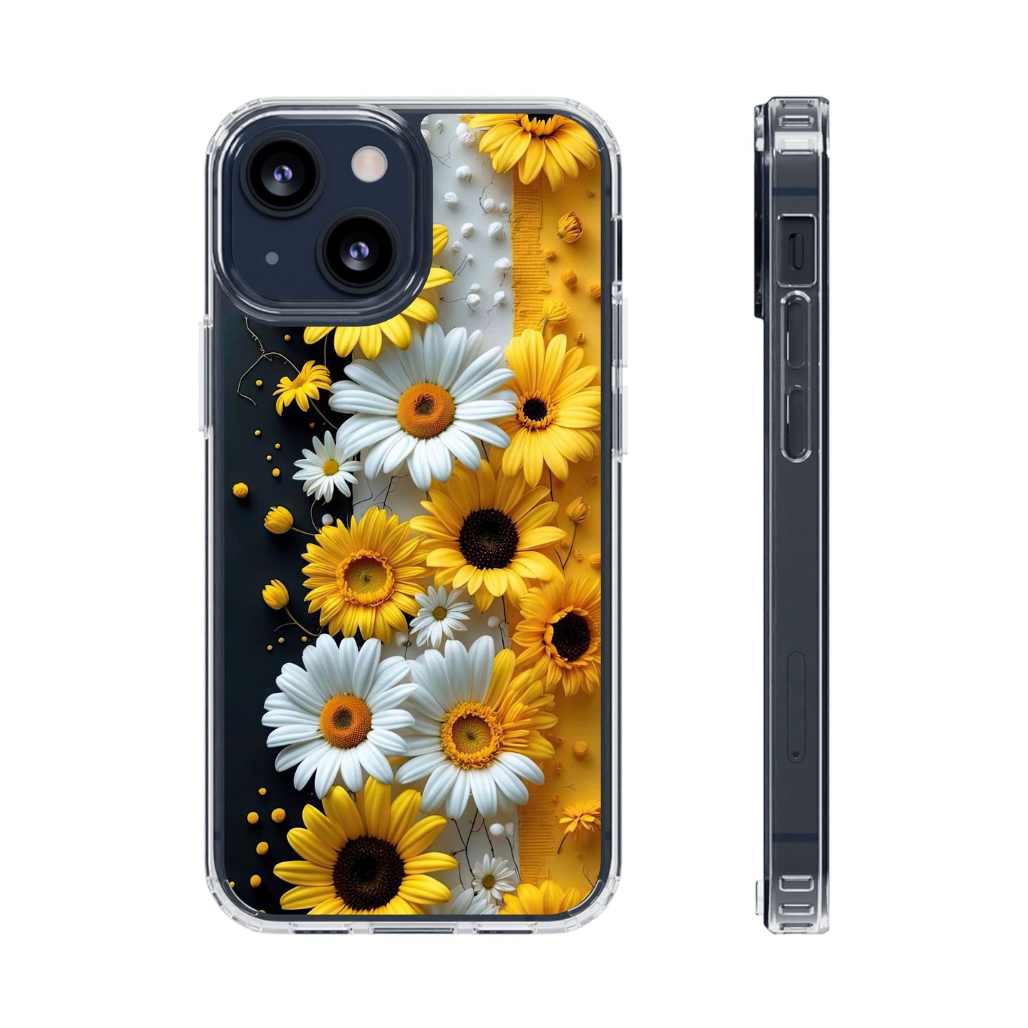 Clear Floral Phone Case - Yellow and White Daisy Pattern Colorful Spring Accessory