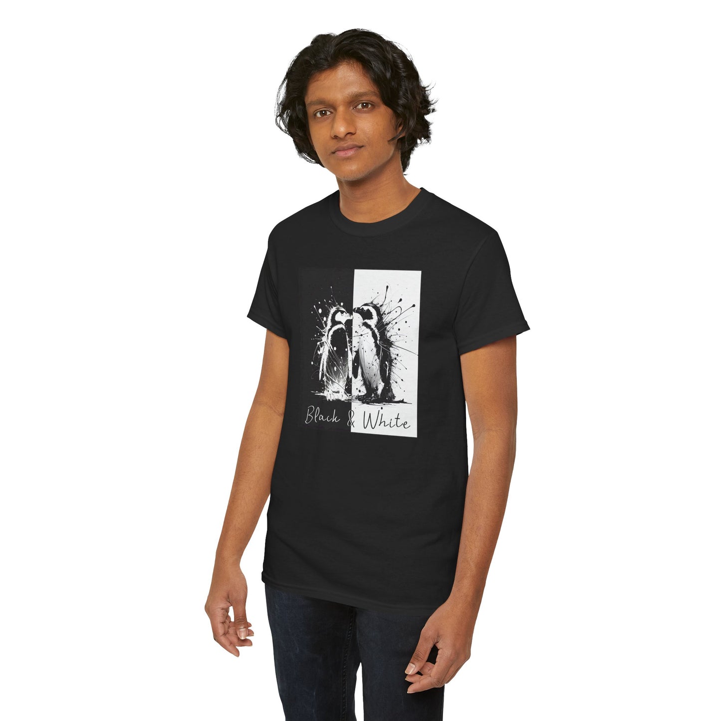 Black & White Penguins Unisex Heavy Cotton Tee