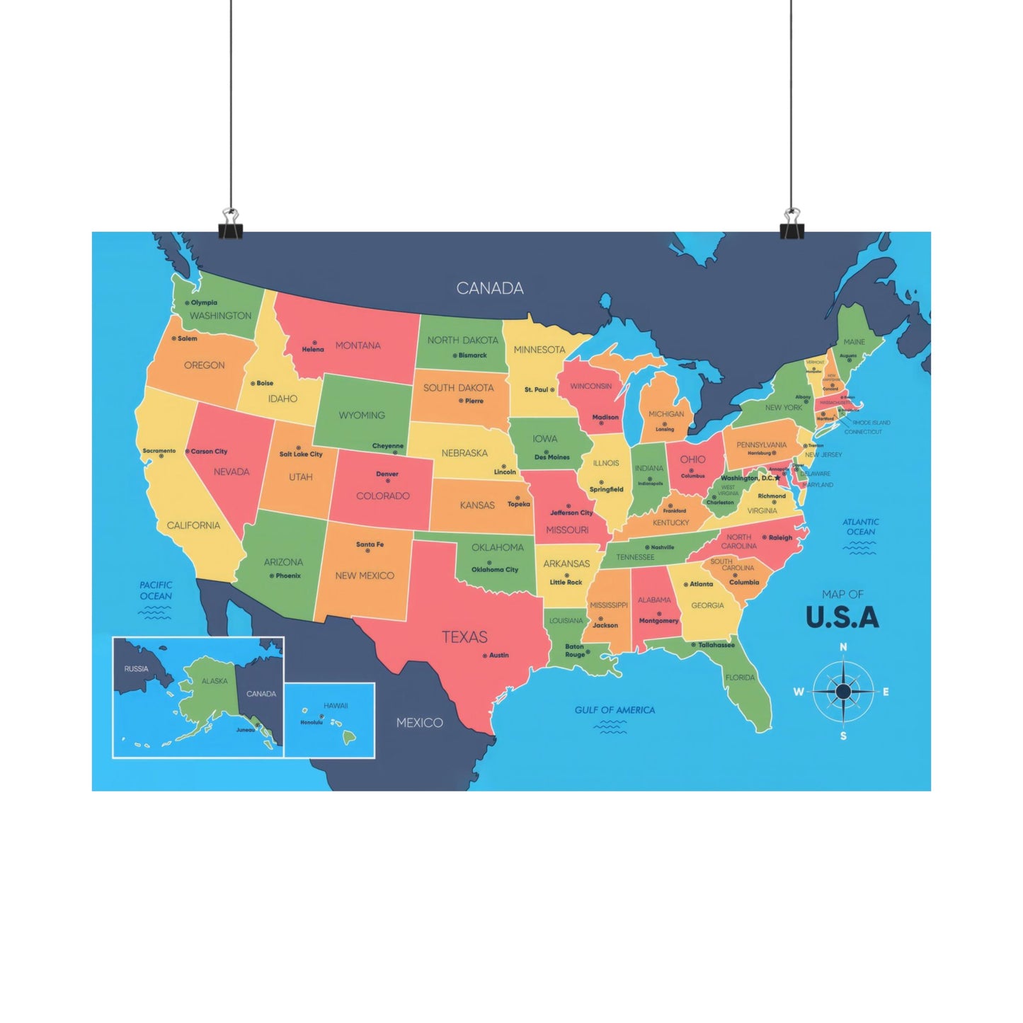 USA Map States and Capitals Posters