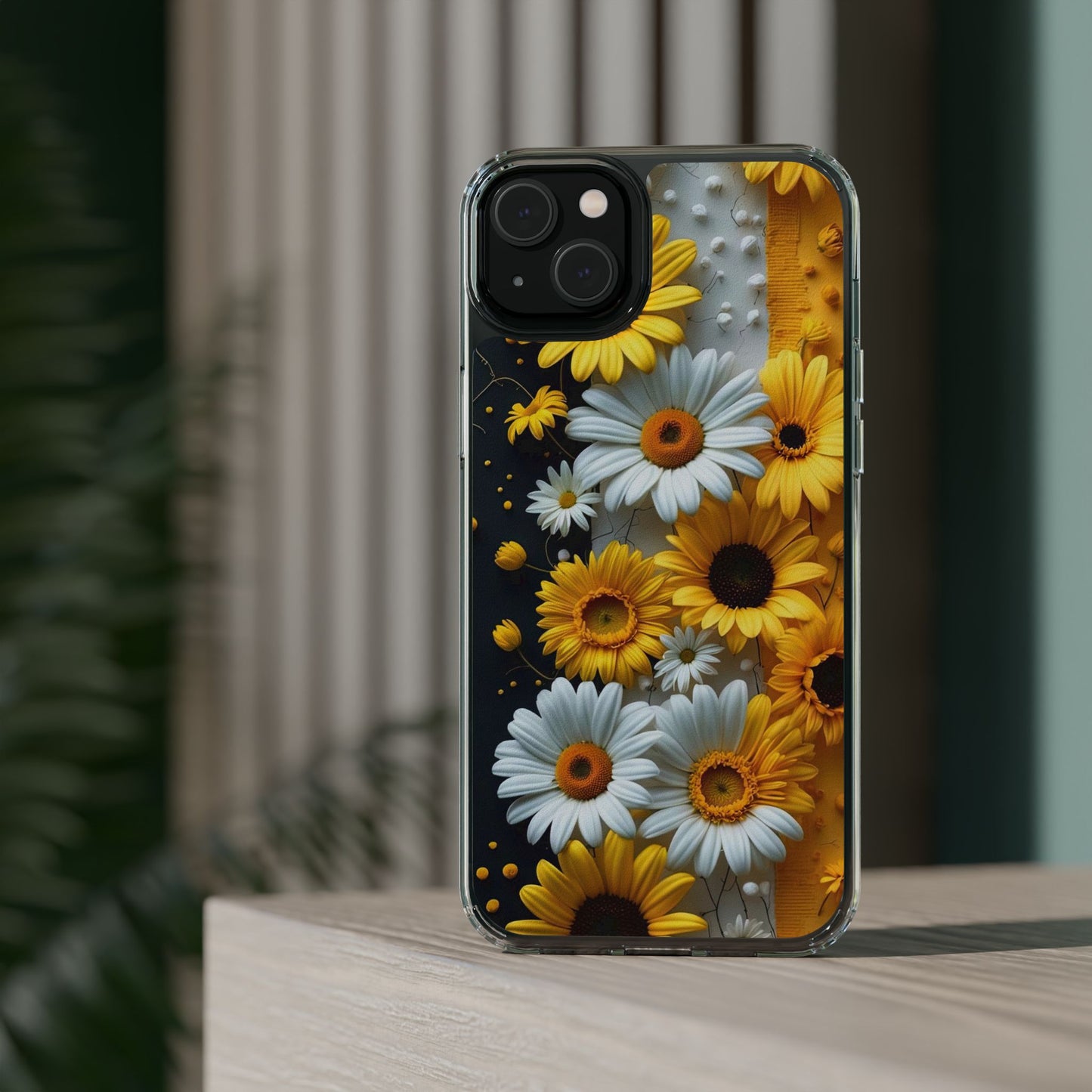 Clear Floral Phone Case - Yellow and White Daisy Pattern Colorful Spring Accessory