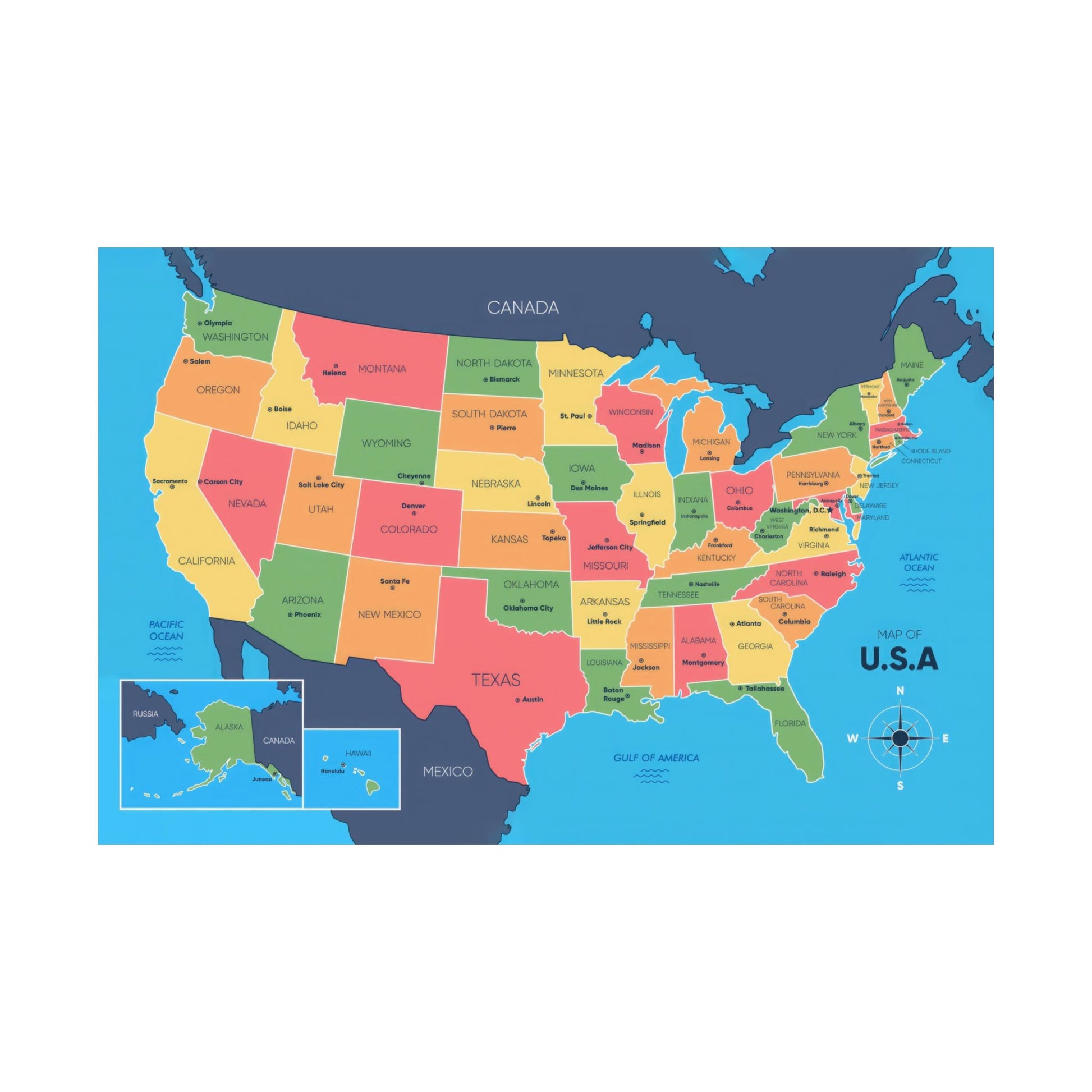 USA Map States and Capitals Posters