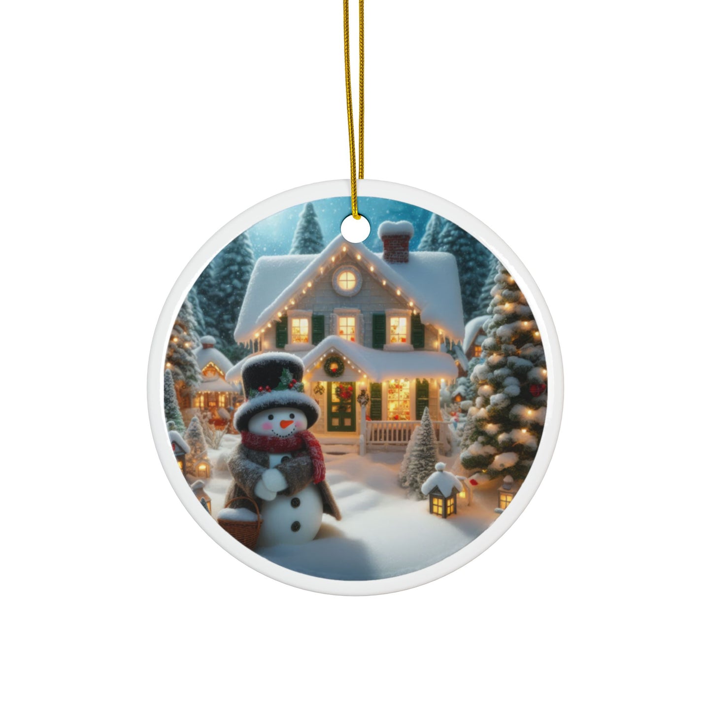 Snowman’s Holiday Warmth Christmas Ceramic Ornaments, 2-Side Print, (1pc, 3pcs, 5pcs, 10pcs)