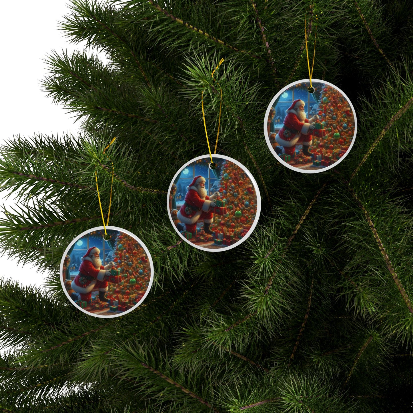 Holiday Magic: Santa's Presents Christmas Ceramic Ornaments, 2-Side Print, (1pc, 3pcs, 5pcs, 10pcs)