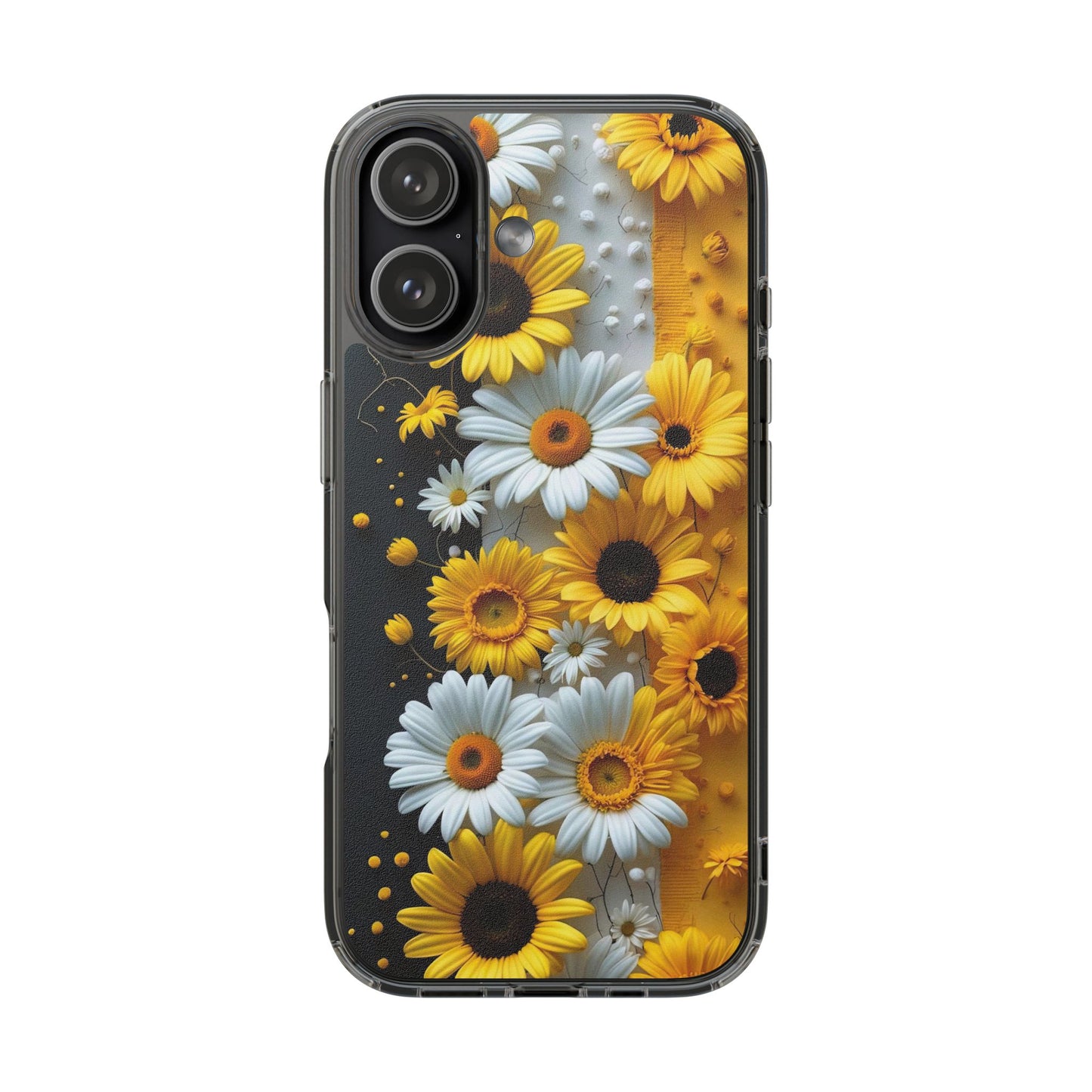Clear Floral Phone Case - Yellow and White Daisy Pattern Colorful Spring Accessory