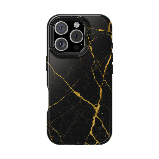 Black Marble with Gold Veins Impact-Resistant iPhone