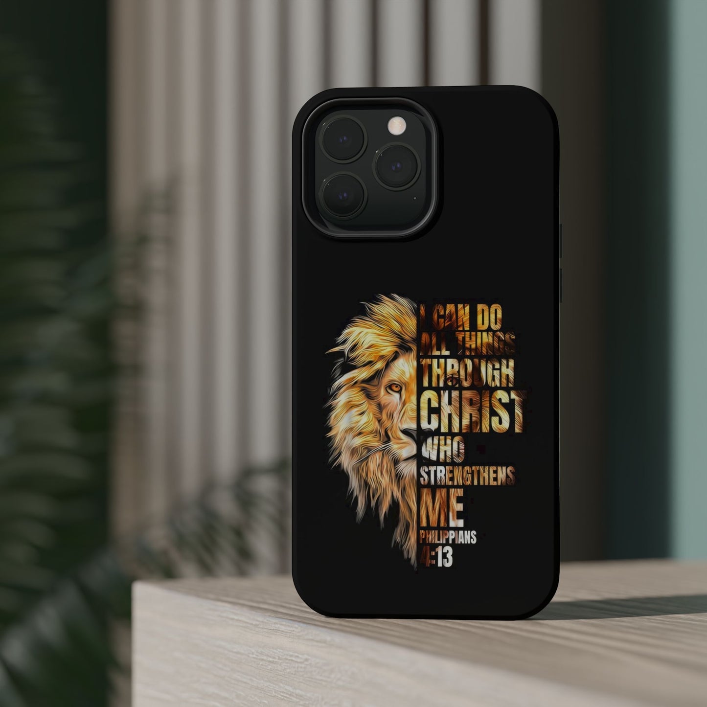 Inspirational Lion Magnetic iPhone Case, Strength & Faith, Christian Accessories