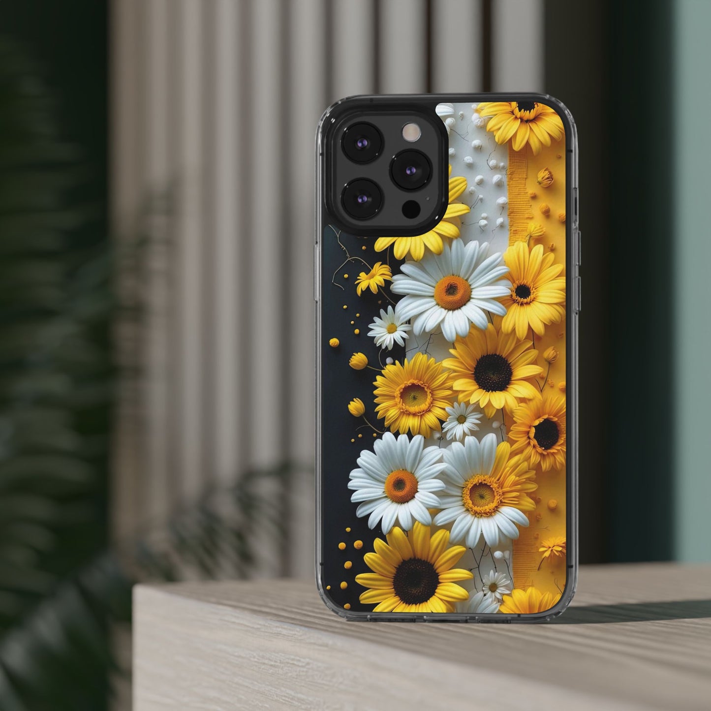 Clear Floral Phone Case - Yellow and White Daisy Pattern Colorful Spring Accessory
