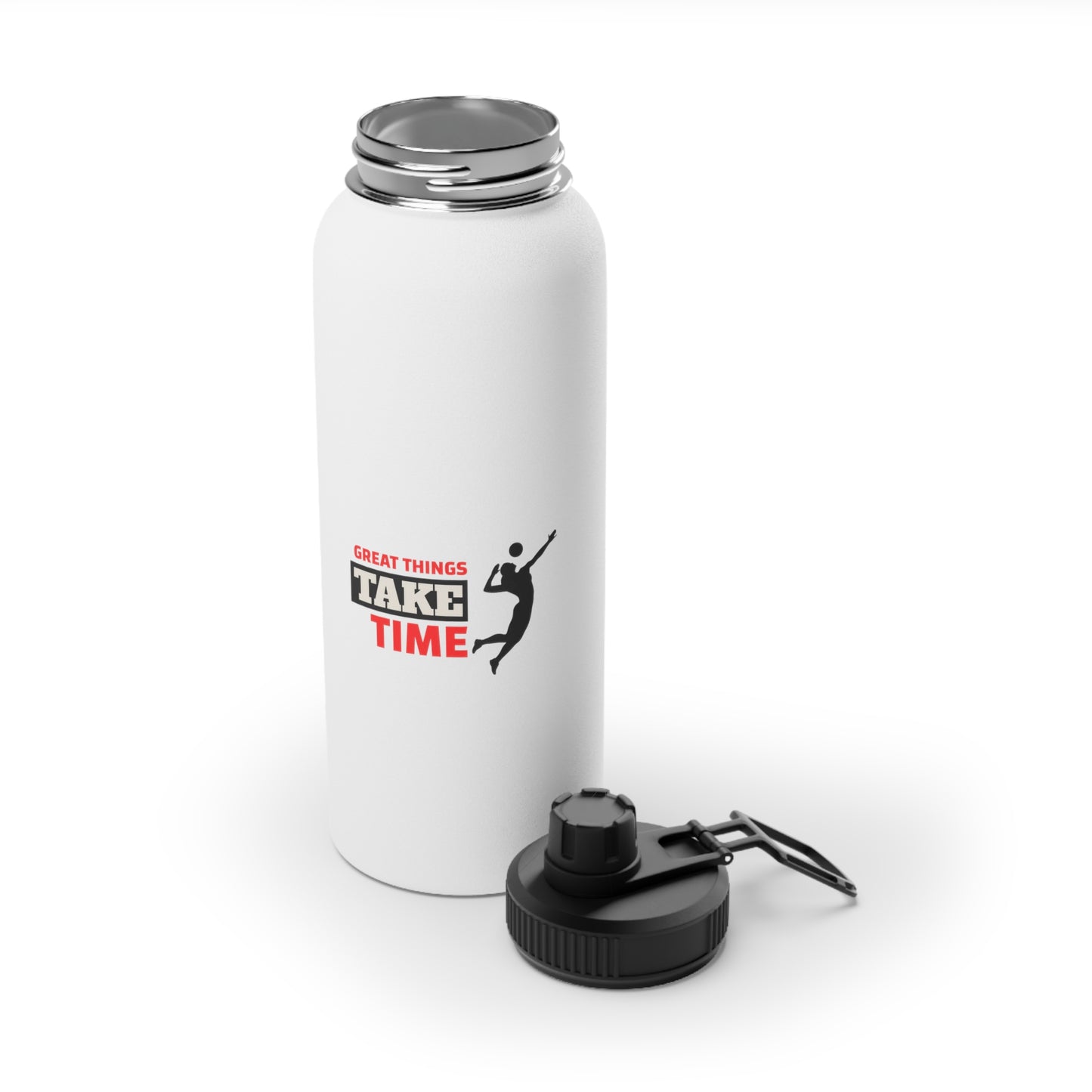 Great Things Take Time Stainless Steel Water Bottle, Sports Lid