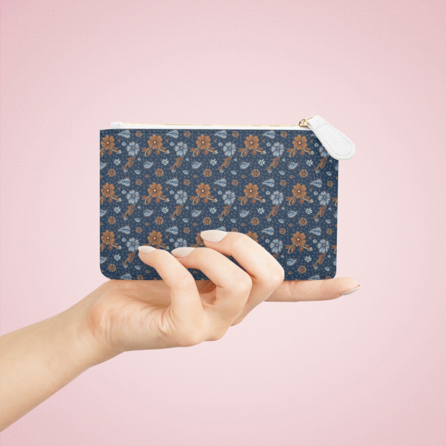 Timeless Elegance: Minimal Floral Mini Clutch Bag / Dark Blue