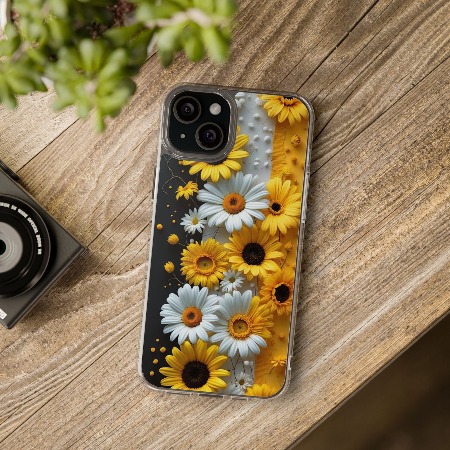 Clear Floral Phone Case - Yellow and White Daisy Pattern Colorful Spring Accessory
