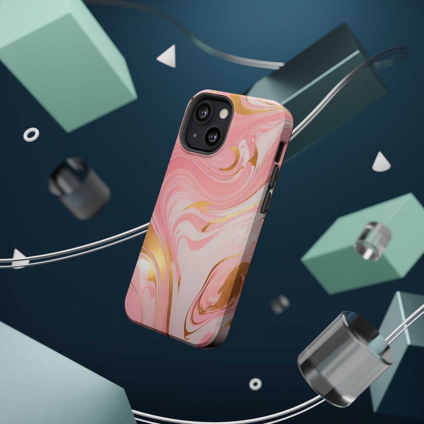 Stylish Magnetic Phone Case, Pink Marble Protective Cover