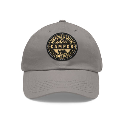 Adventure Camper Dad Hat - Leather Patch Cap for Outdoor Lovers