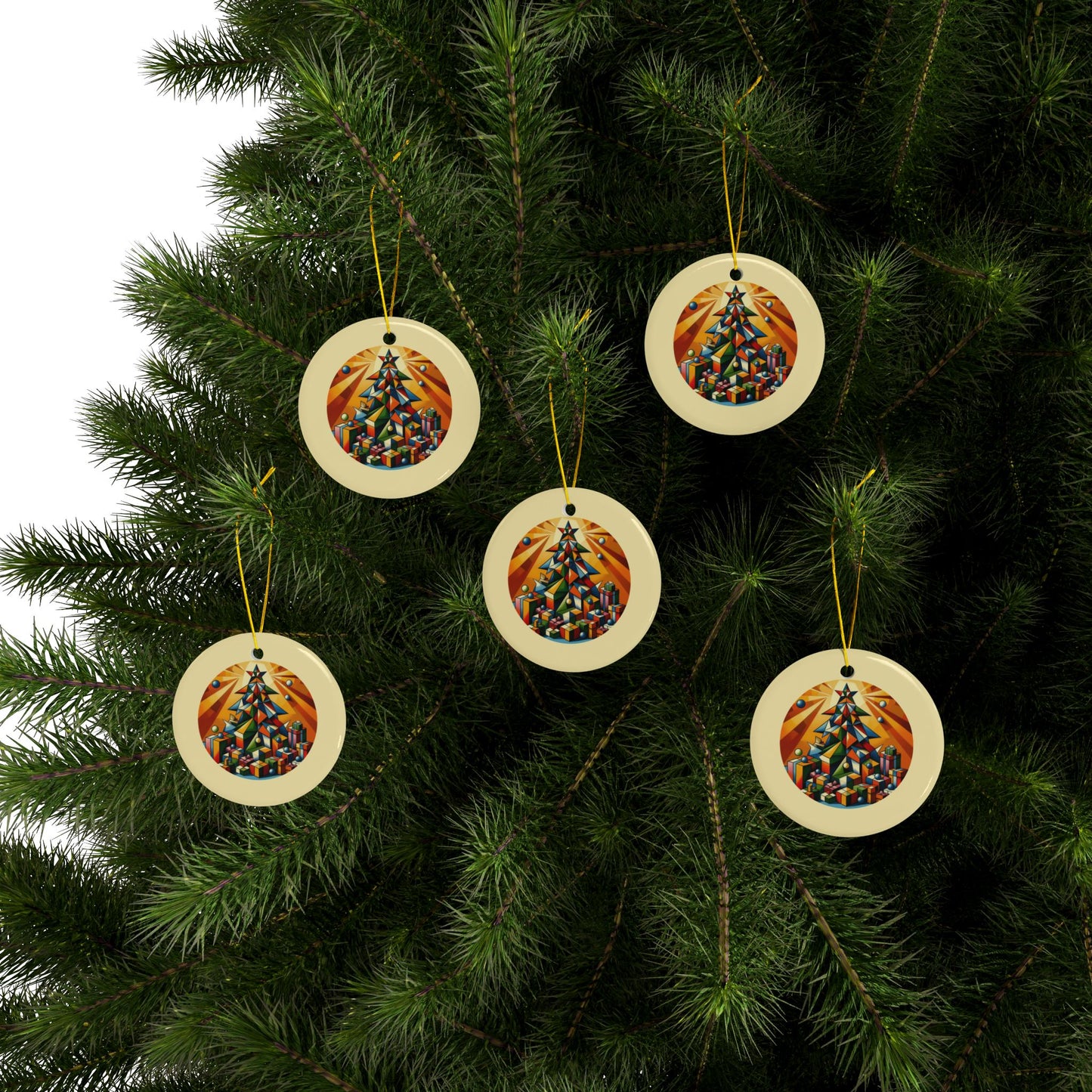 Cubist Christmas Tree Ceramic Ornaments, 2-Side Print, (1pc, 3pcs, 5pcs, 10pcs)