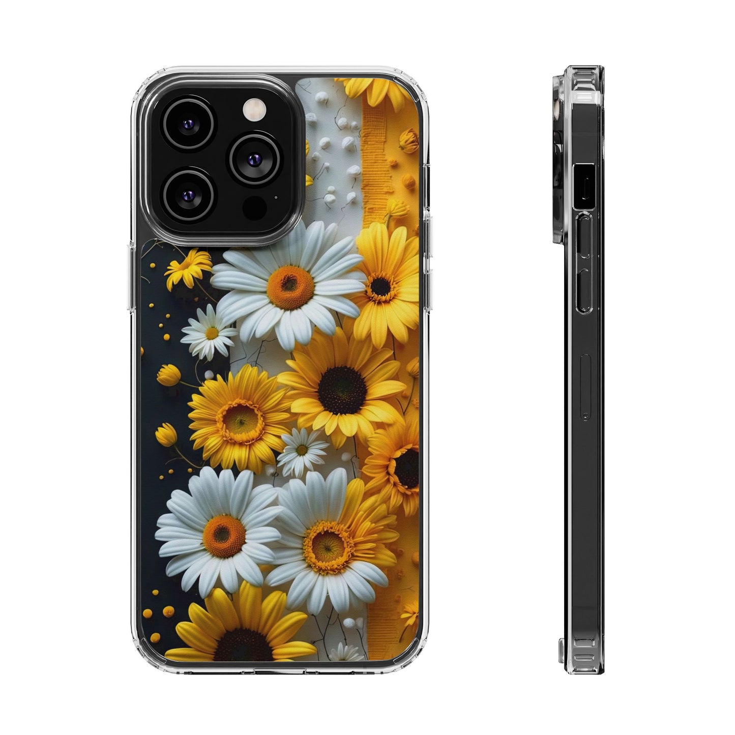 Clear Floral Phone Case - Yellow and White Daisy Pattern Colorful Spring Accessory
