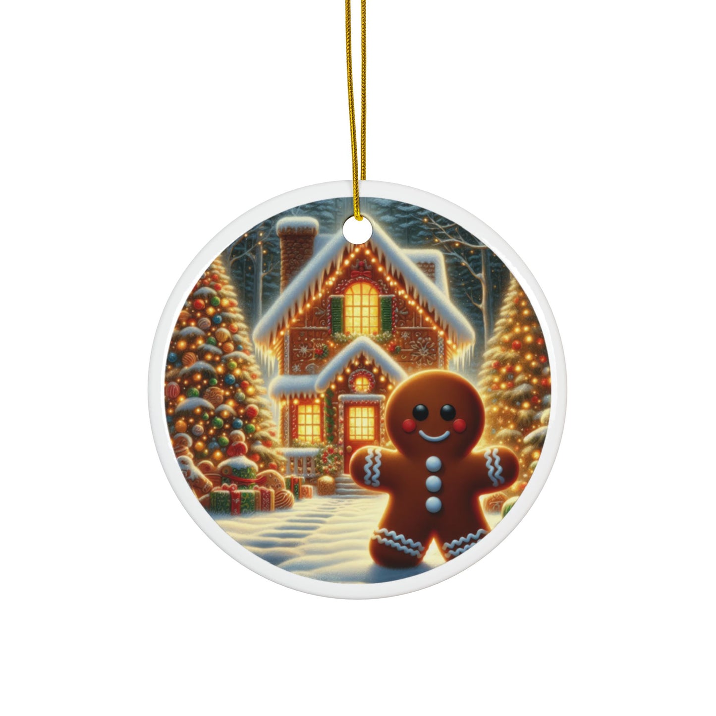 Gingerbread Man’s Christmas Charm Christmas Ceramic Ornaments, 2-Side Print, (1pc, 3pcs, 5pcs, 10pcs)