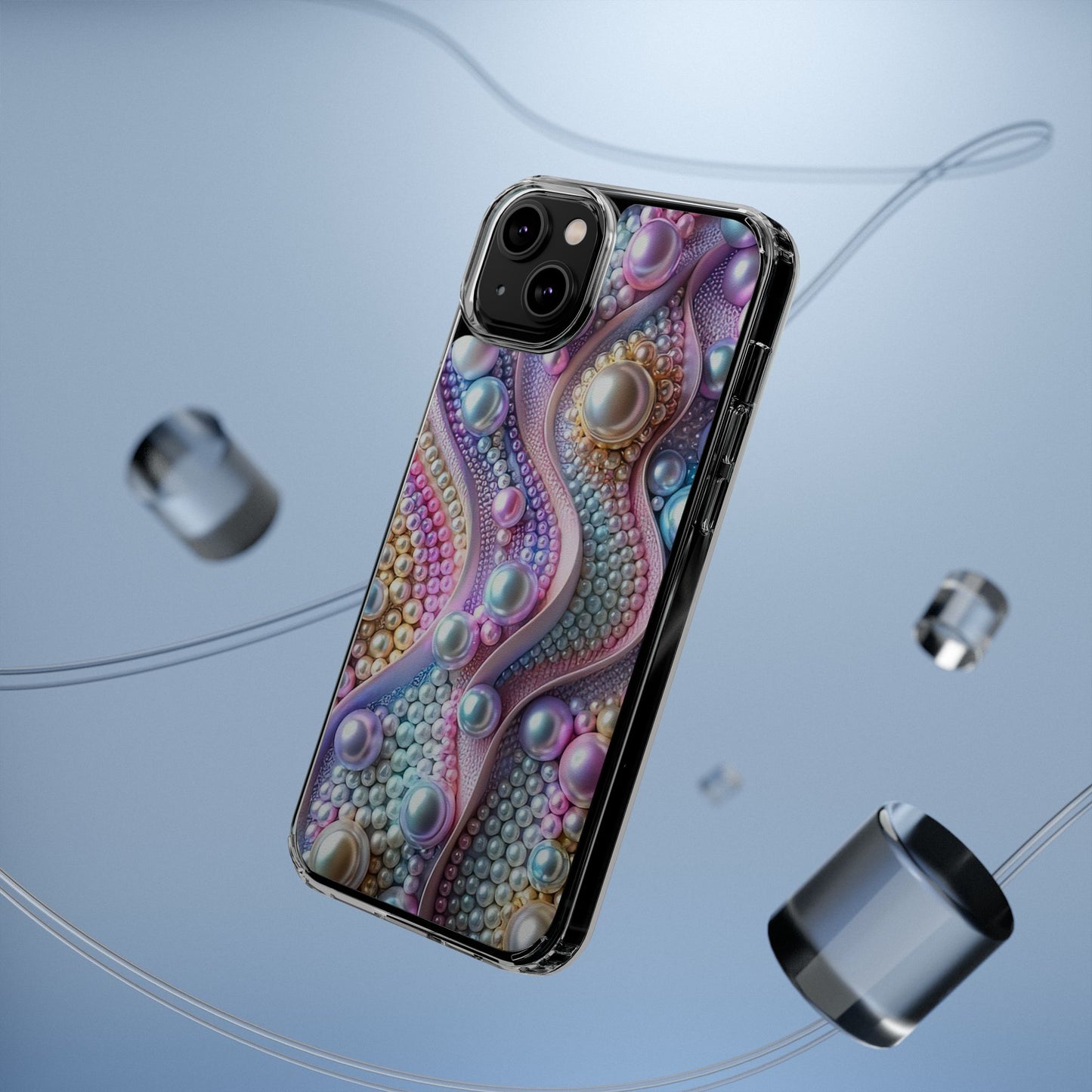 Colorful Pearl Wave Clear Phone Case, Elegant iPhone Cover