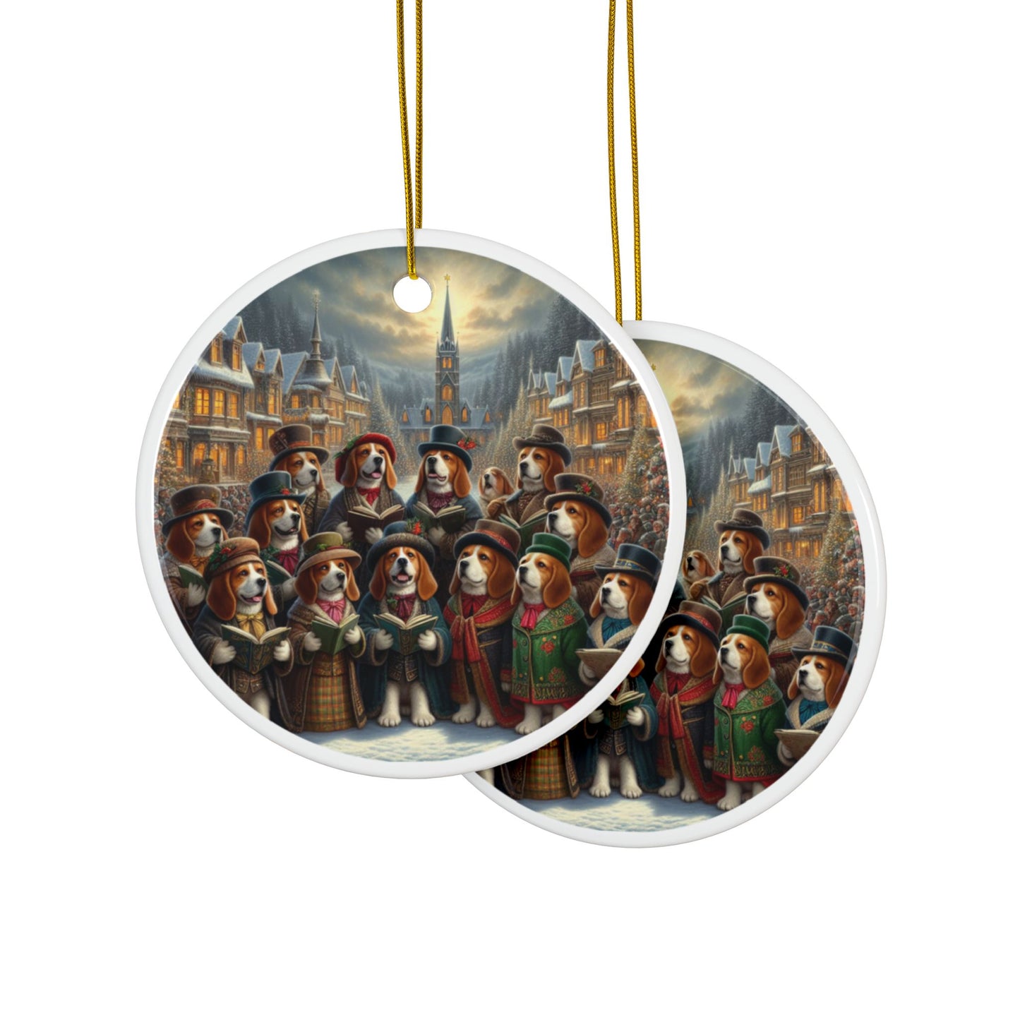 Victorian Beagle Carols Ceramic Ornaments, 2-Side Print, (1pc, 3pcs, 5pcs, 10pcs)