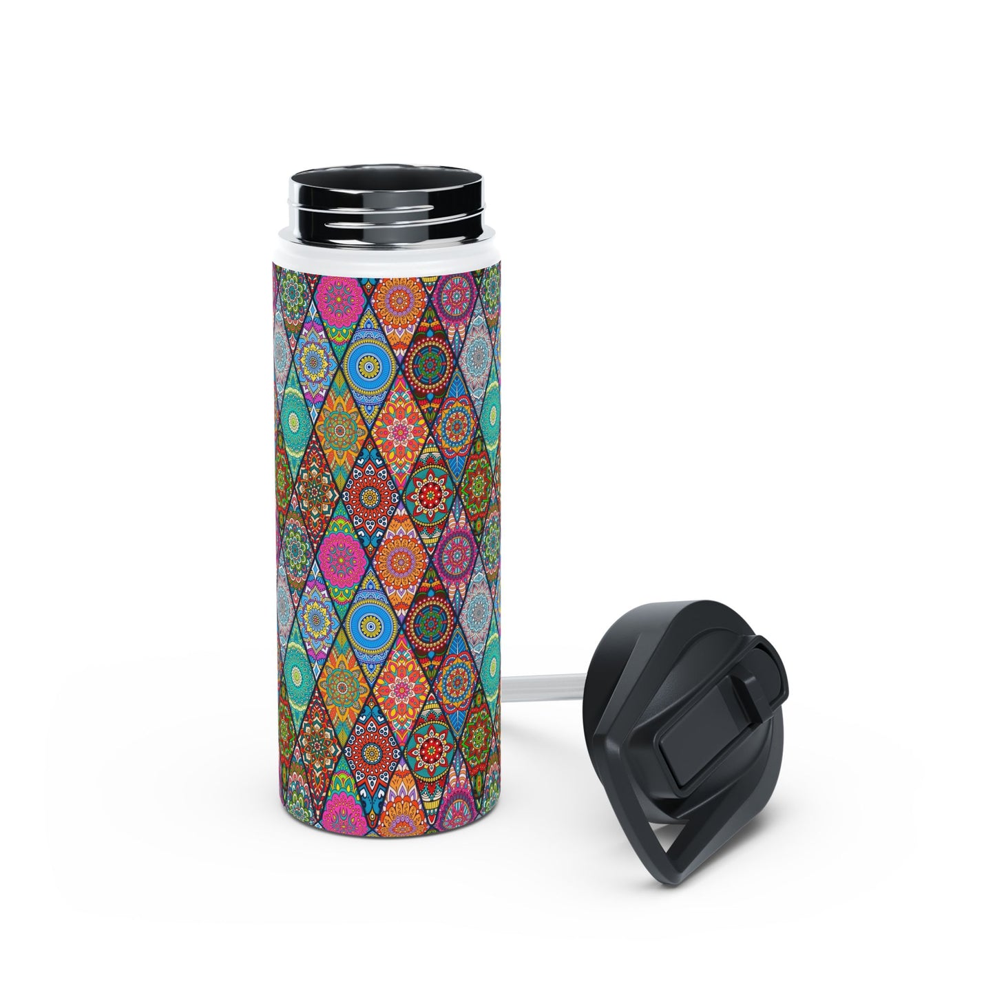 Mandala Argyle Stainless Steel Water Bottle, Standard Lid