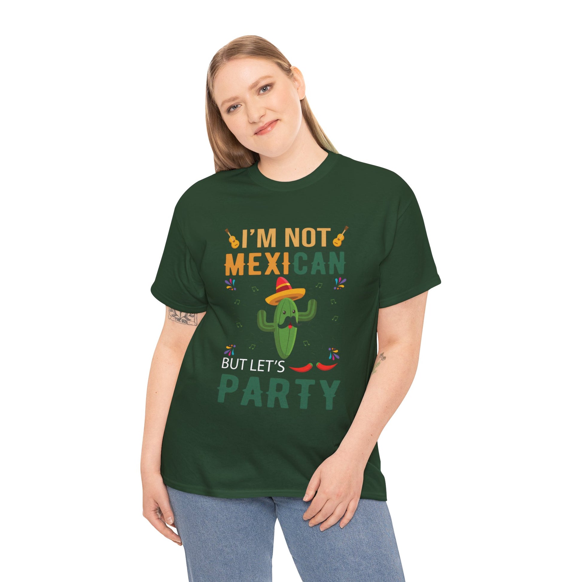 Funny Unisex Heavy Cotton Tee - "I'm Not Mexican But Let's Party"