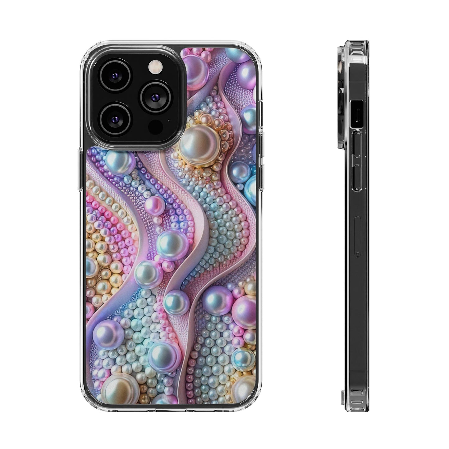 Colorful Pearl Wave Clear Phone Case, Elegant iPhone Cover