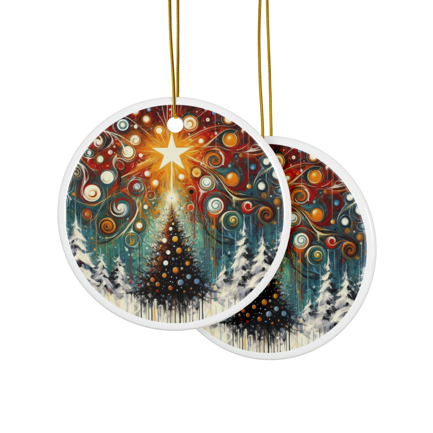 Galactic Yuletide Burst Abstract Ceramic Ornaments, 2-Side Print, (1pc, 3pcs, 5pcs, 10pcs)