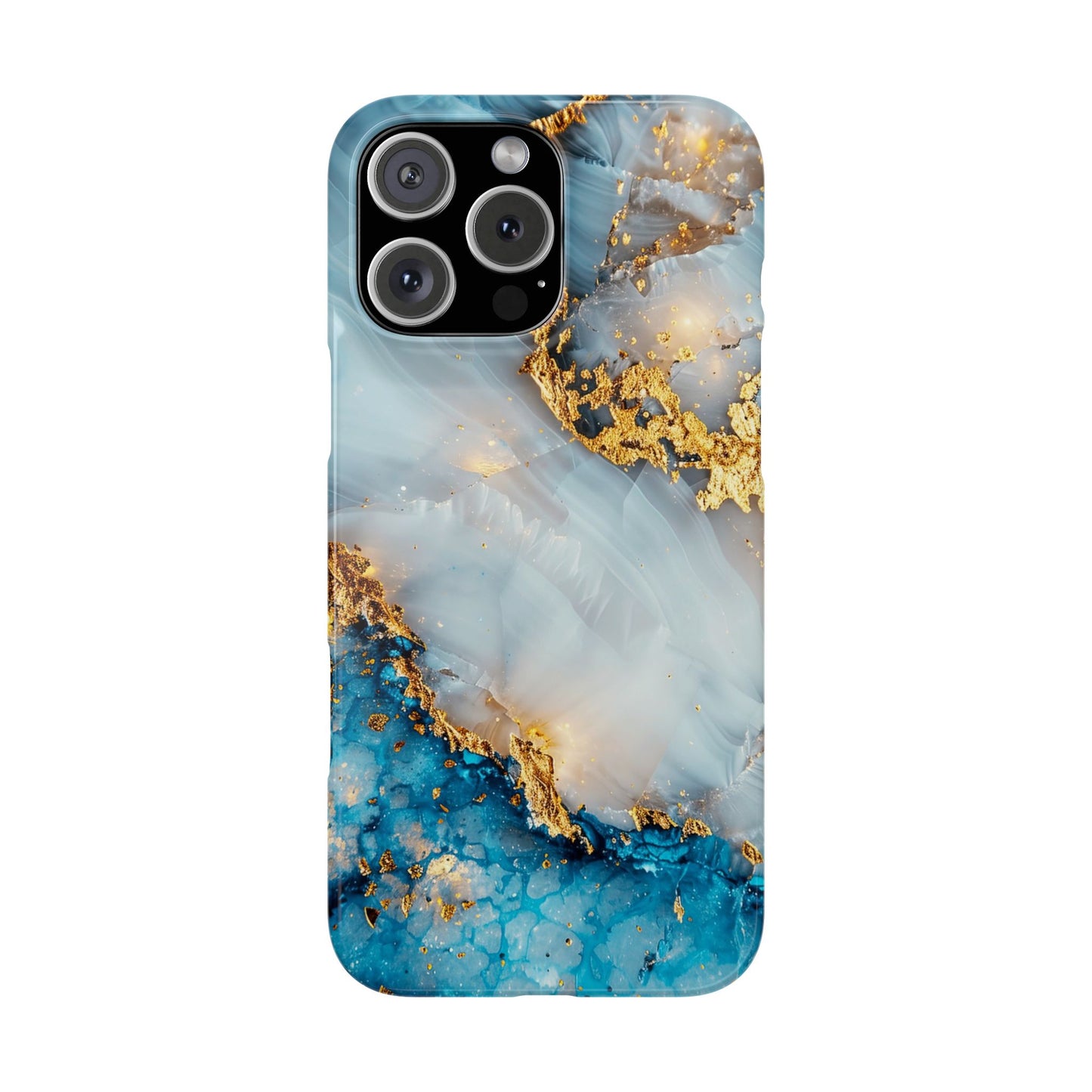 Marble Luxe Slim iPhone Case, Elegant Blue & Gold Design