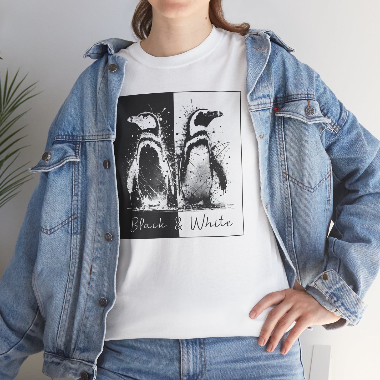 Black & White Penguins Unisex Heavy Cotton Tee