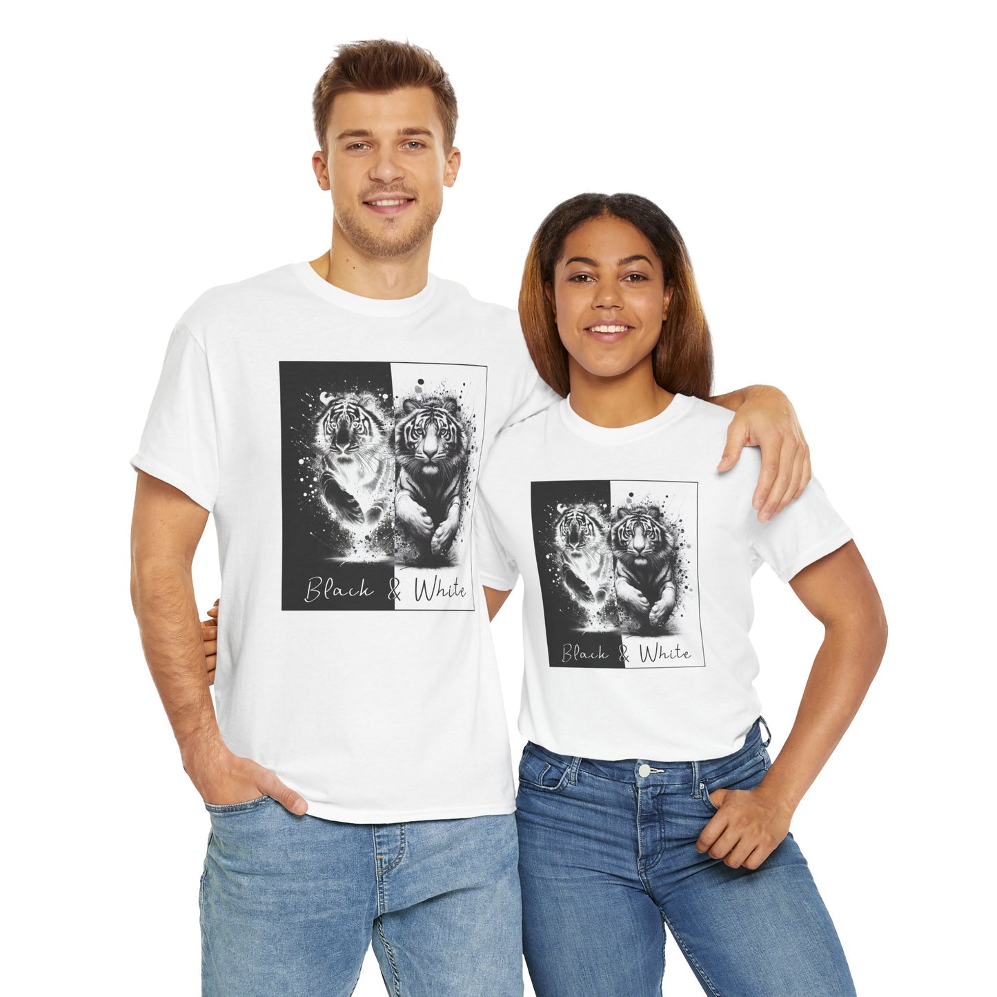 Black & White Tigers Unisex Heavy Cotton Tee