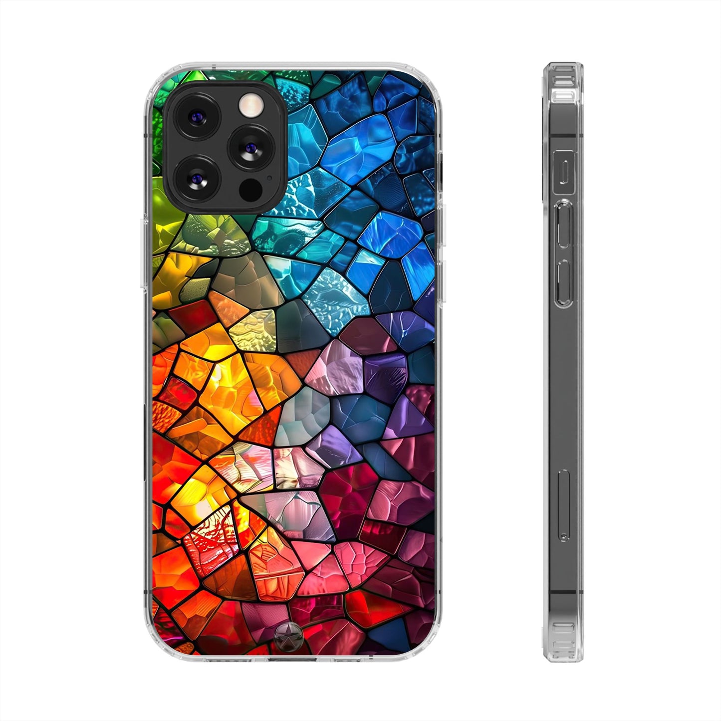Vibrant Clear Phone Case, Colorful Stained Glass Design