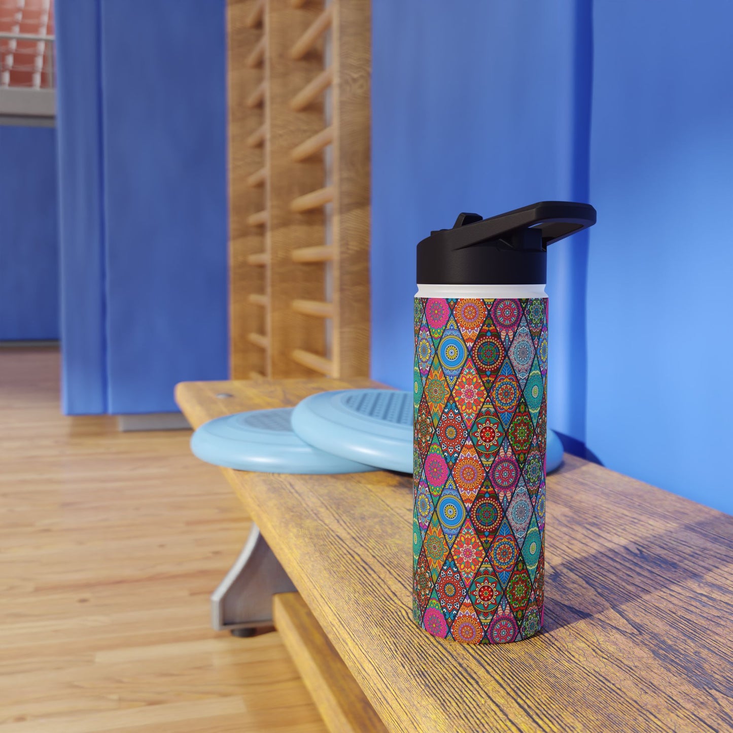 Mandala Argyle Stainless Steel Water Bottle, Standard Lid