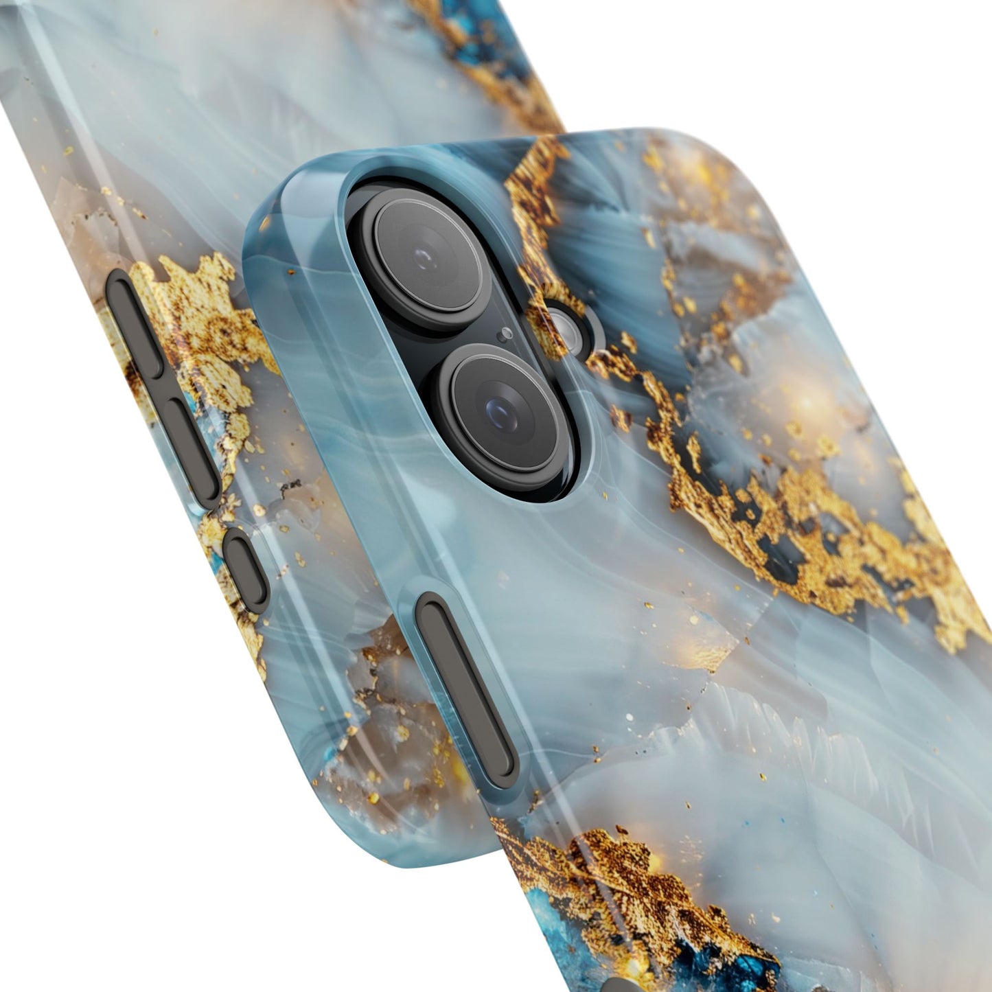 Marble Luxe Slim iPhone Case, Elegant Blue & Gold Design