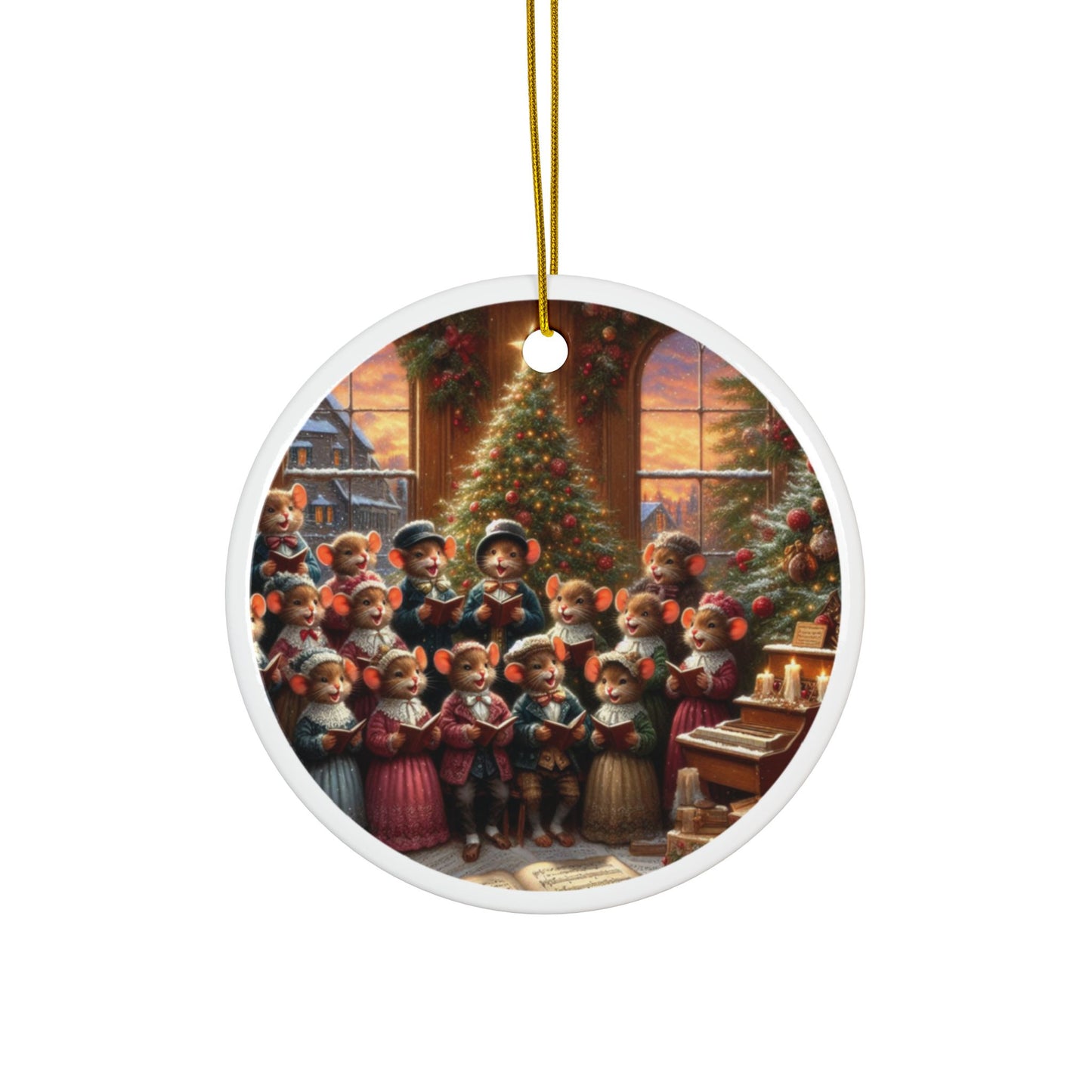 Winter’s Warm Mice Christmas Ceramic Ornaments (1pcs, 3pcs, 5pcs, 10pcs) 2-Side Print