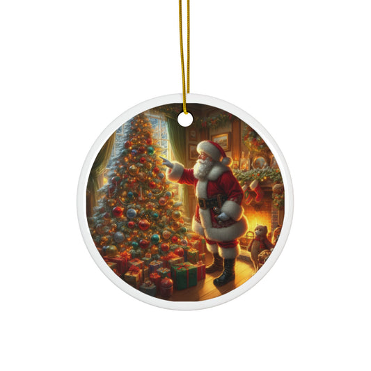 The Final Touches: Santa and the Tree Christmas Ceramic Ornaments, 2-Side Print, (1pc, 3pcs, 5pcs, 10pcs)