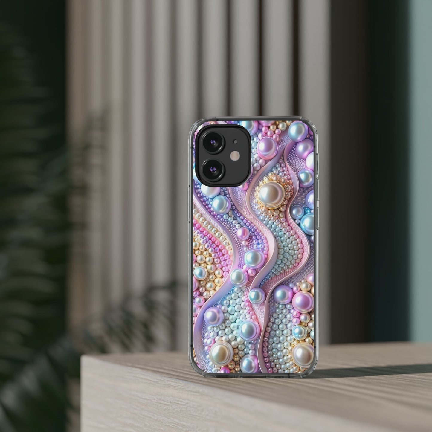 Colorful Pearl Wave Clear Phone Case, Elegant iPhone Cover