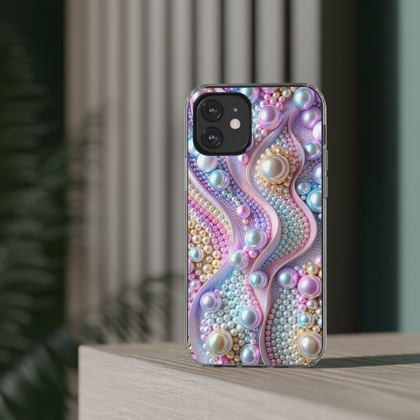 Colorful Pearl Wave Clear Phone Case, Elegant iPhone Cover