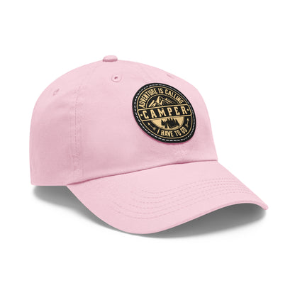 Adventure Camper Dad Hat - Leather Patch Cap for Outdoor Lovers