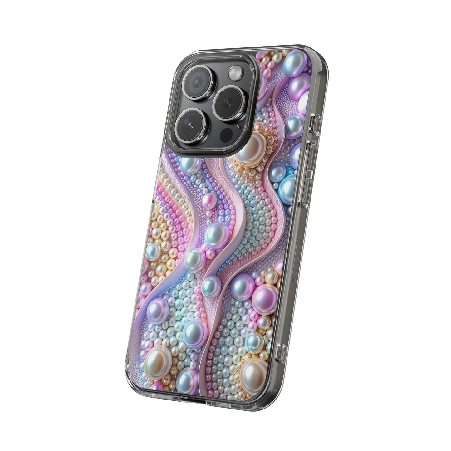 Colorful Pearl Wave Clear Phone Case, Elegant iPhone Cover