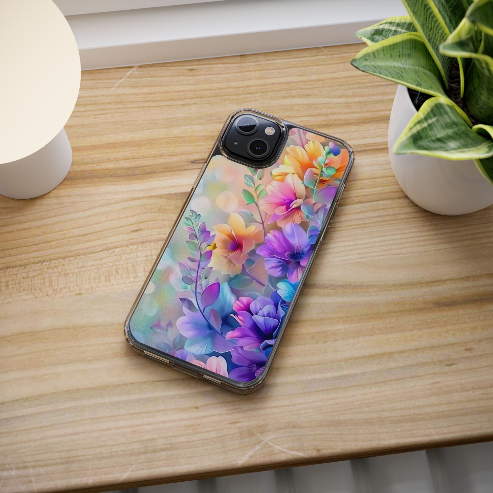Floral Clear Phone Case -  Colorful Spring Design