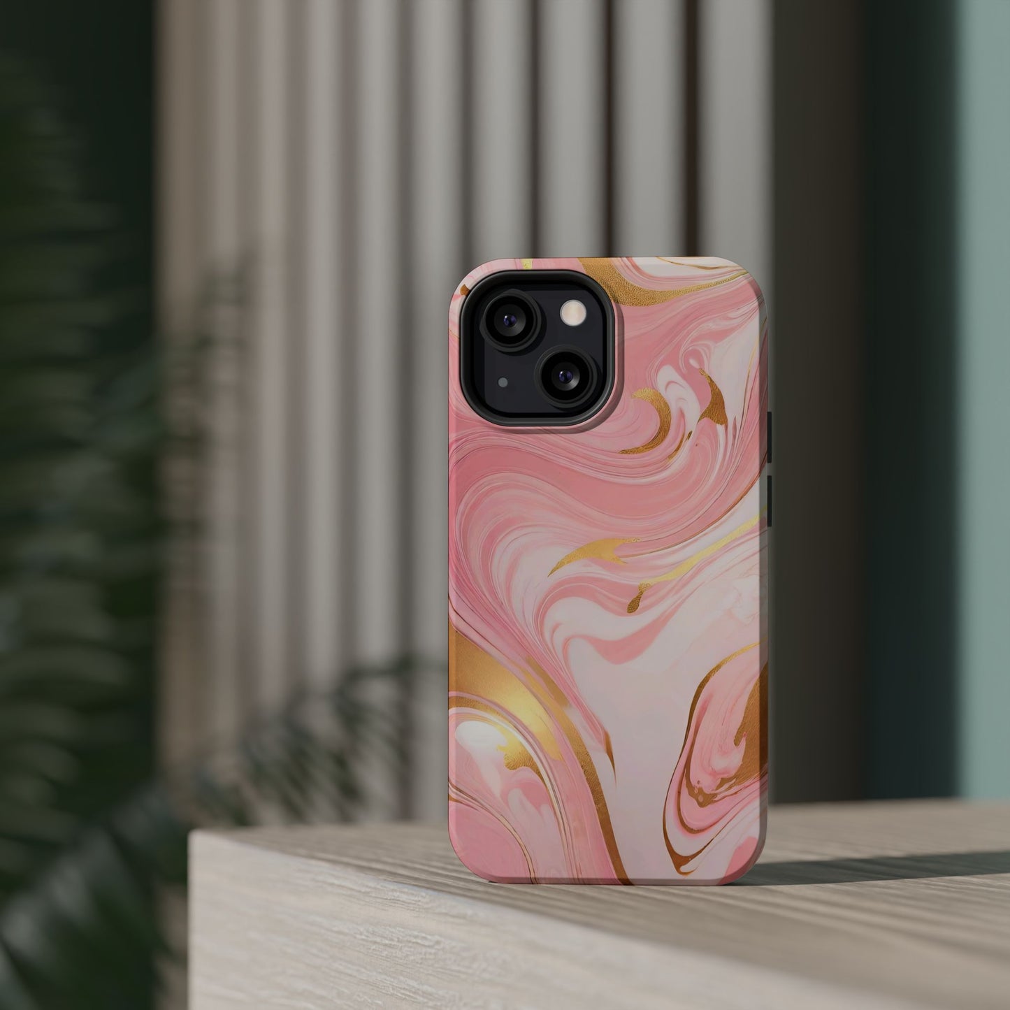 Stylish Magnetic Phone Case, Pink Marble Protective Cover
