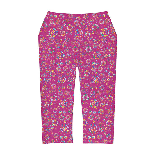 Vibrant Vibes Yoga Capri Leggings (AOP) / Pink